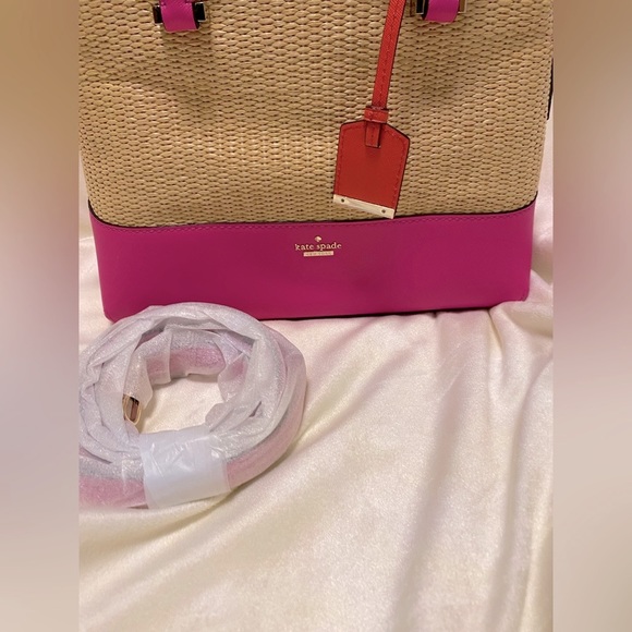 Kate Spade Satchel - Cameron Street Maisie w/crossbody strap. Raffia & Hot Pink - Picture 4 of 10